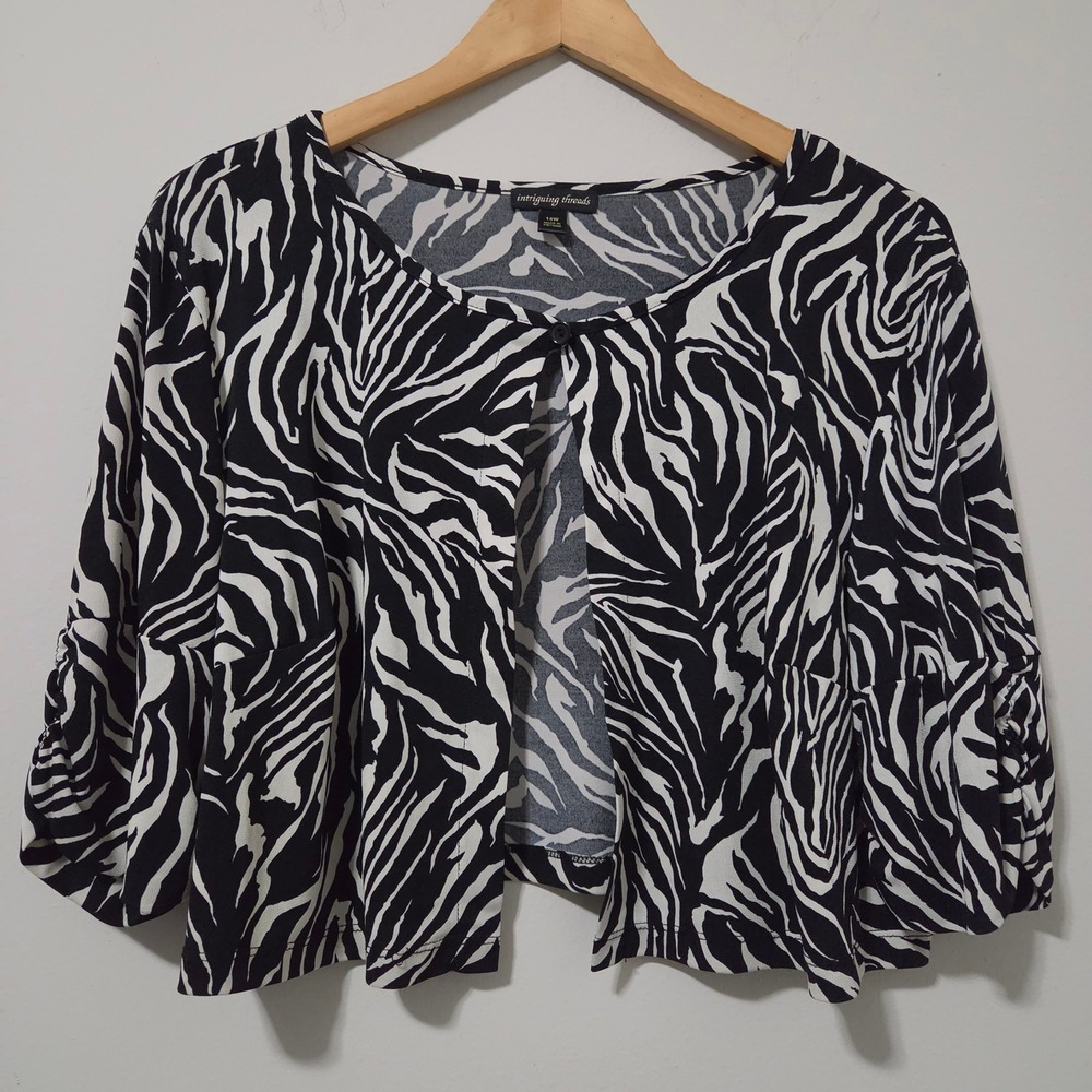 Intriguing‎ Threads Zebra Print Bolero Shrug Black White Cropped Cardigan 14W
